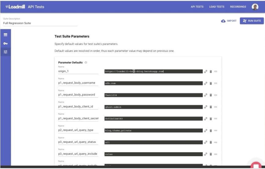 Loadmill Software - Loadmill API test parameters