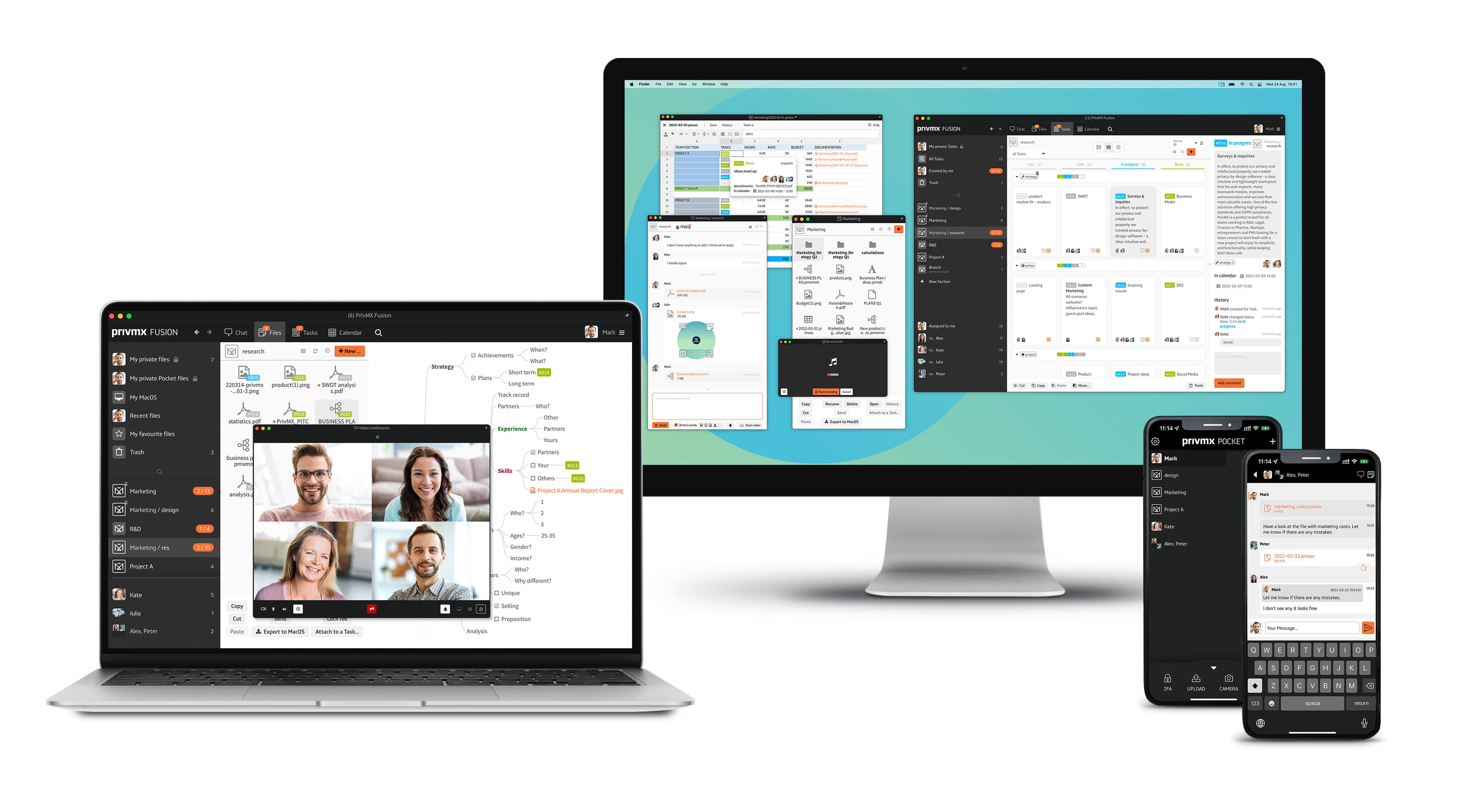 PrivMX Fusion screenshot: Get a multi-window view and use PrivMX pocket - a companion app available for IOS and Android.