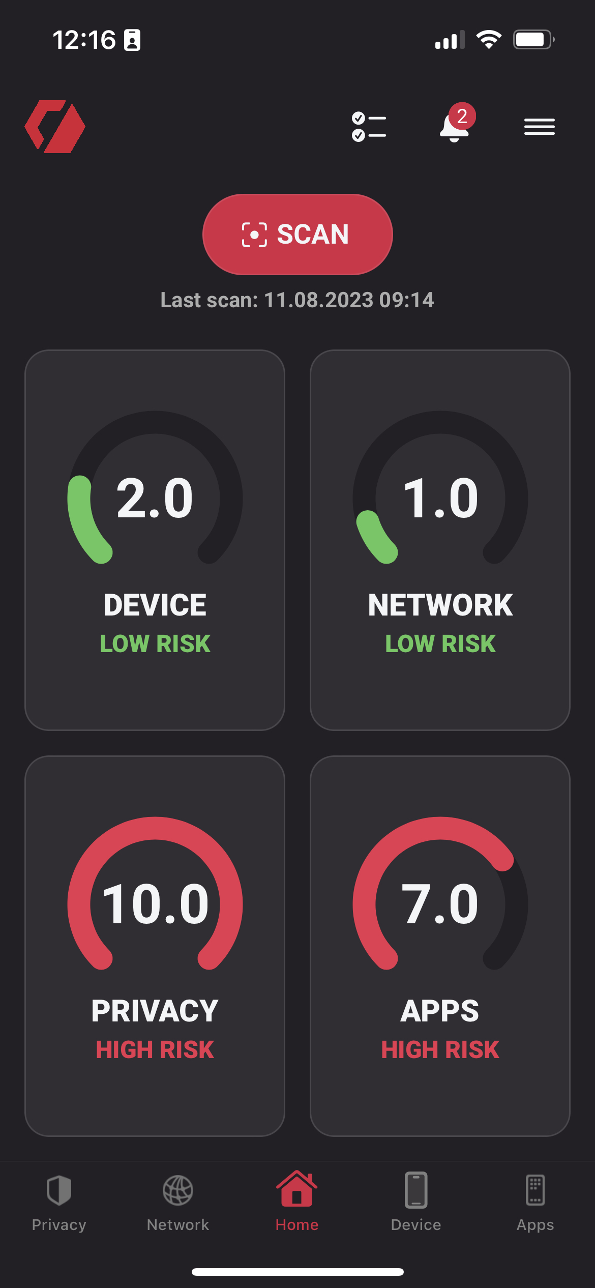 Redamp.io screenshot: App main screen