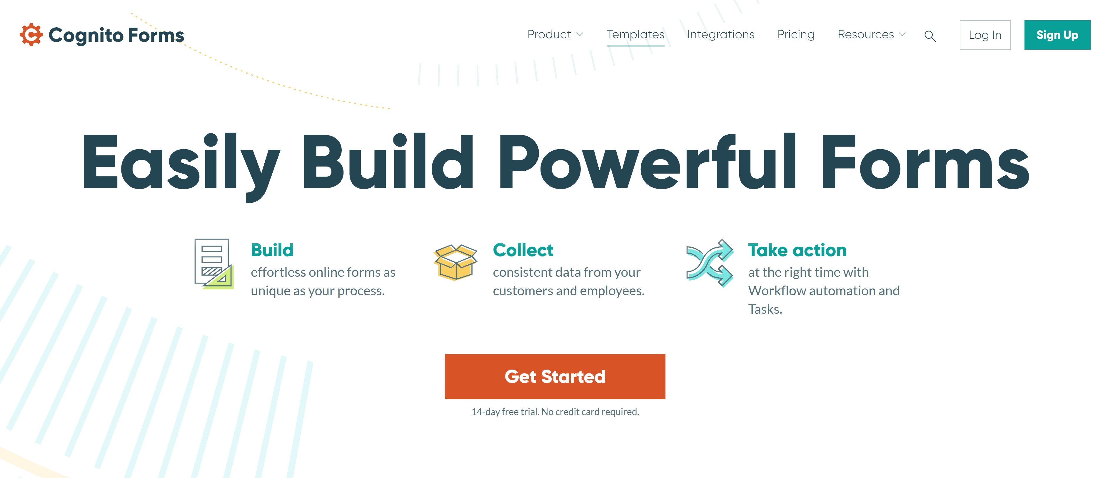 Cognito Forms screenshot: Easily Build Powerful Forms | From simple surveys to complex registration forms. You can create the forms you need in just minutes with our easy-to-use form builder.  Collect data, accept payments, and create powerful workflows to automate your business.