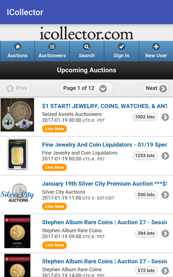 Live Auction Software upcoming auctions