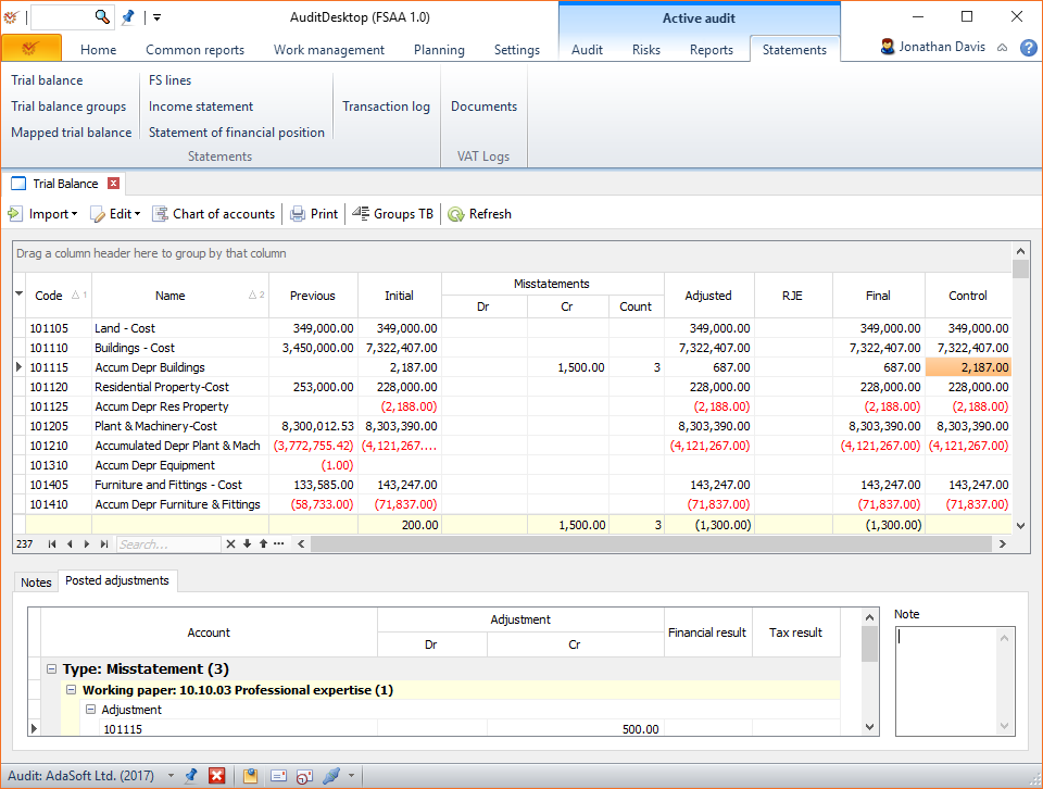 AuditDesktop screenshot: AuditDesktop statements