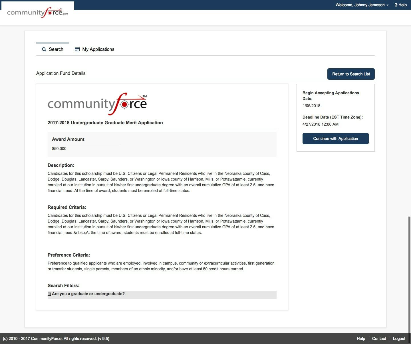 Scholars United Software - Scholarship info page