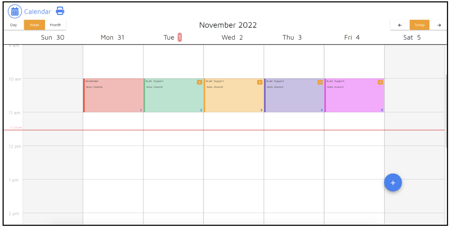 MyFlexLearning screenshot: Calendars show students and teachers where they are supposed to be.