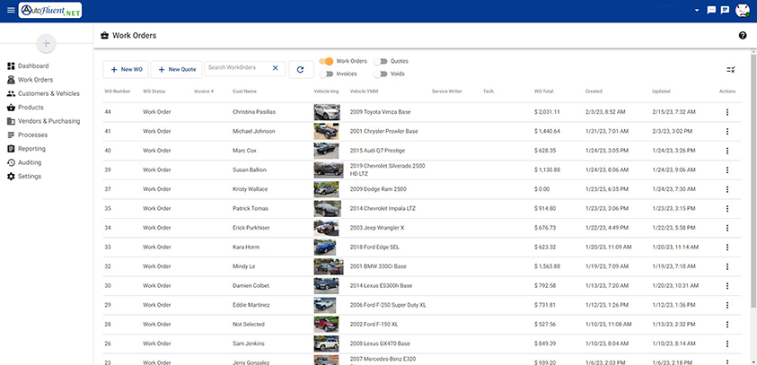 AutoFluent Software - Work Order List