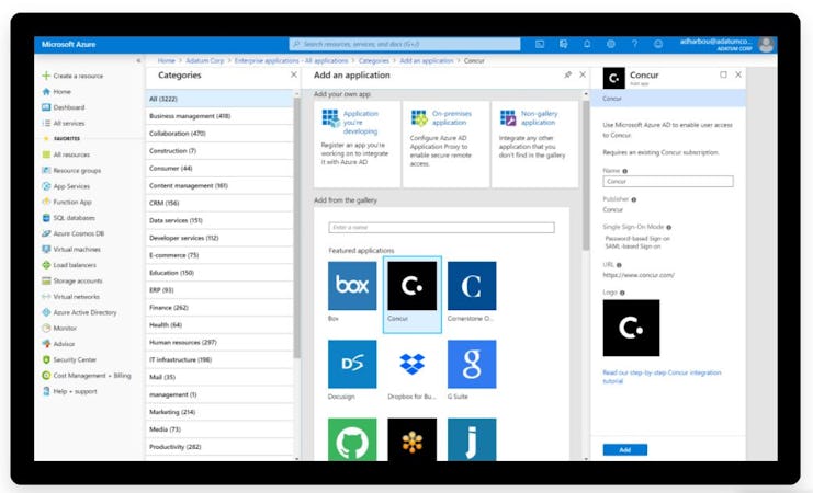 Azure Active Directory screenshot: Azure Active Directory add applications