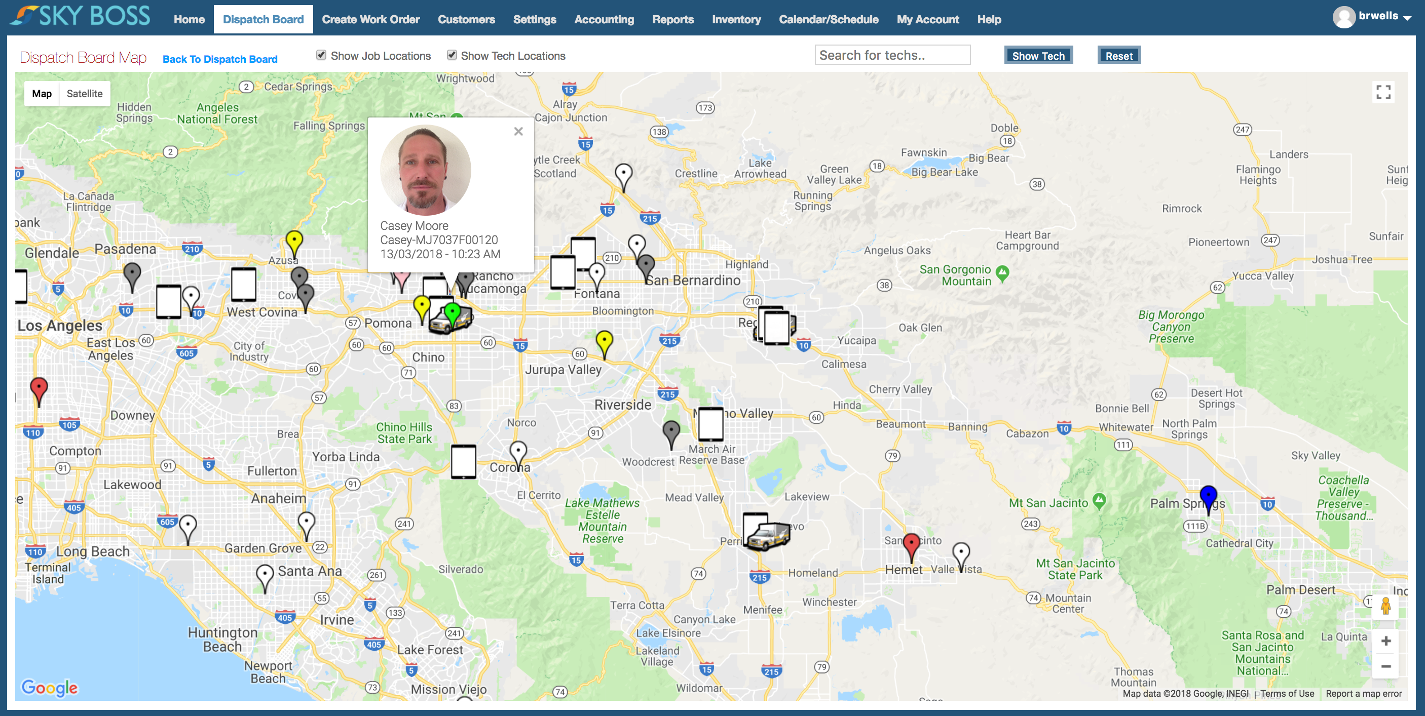 Track techs with the built in tracking system or sign up with TomTom Webfleet