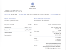 Plaid Software - Account overviews provide information on account holder details