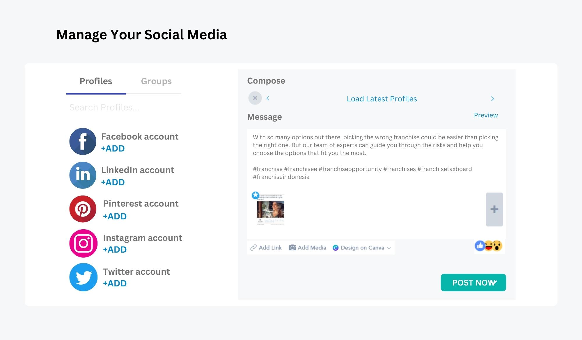 Easily control all your social media channels from one place without the need to manage them separately.