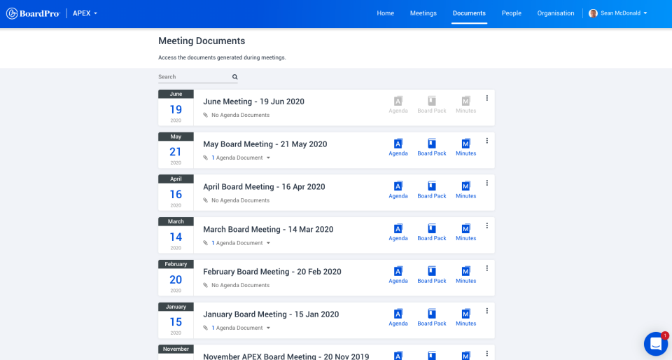 BoardPro Software - Meeting Calendar