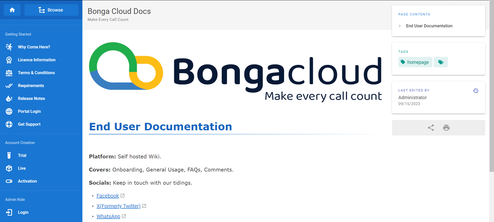 Bonga Cloud documents
