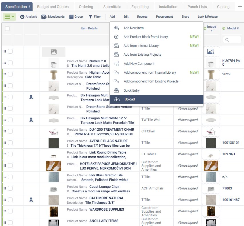 Fohlio screenshot: Project Sheets