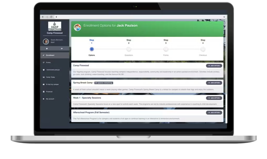 CampSite screenshot: Online Camp Registration
