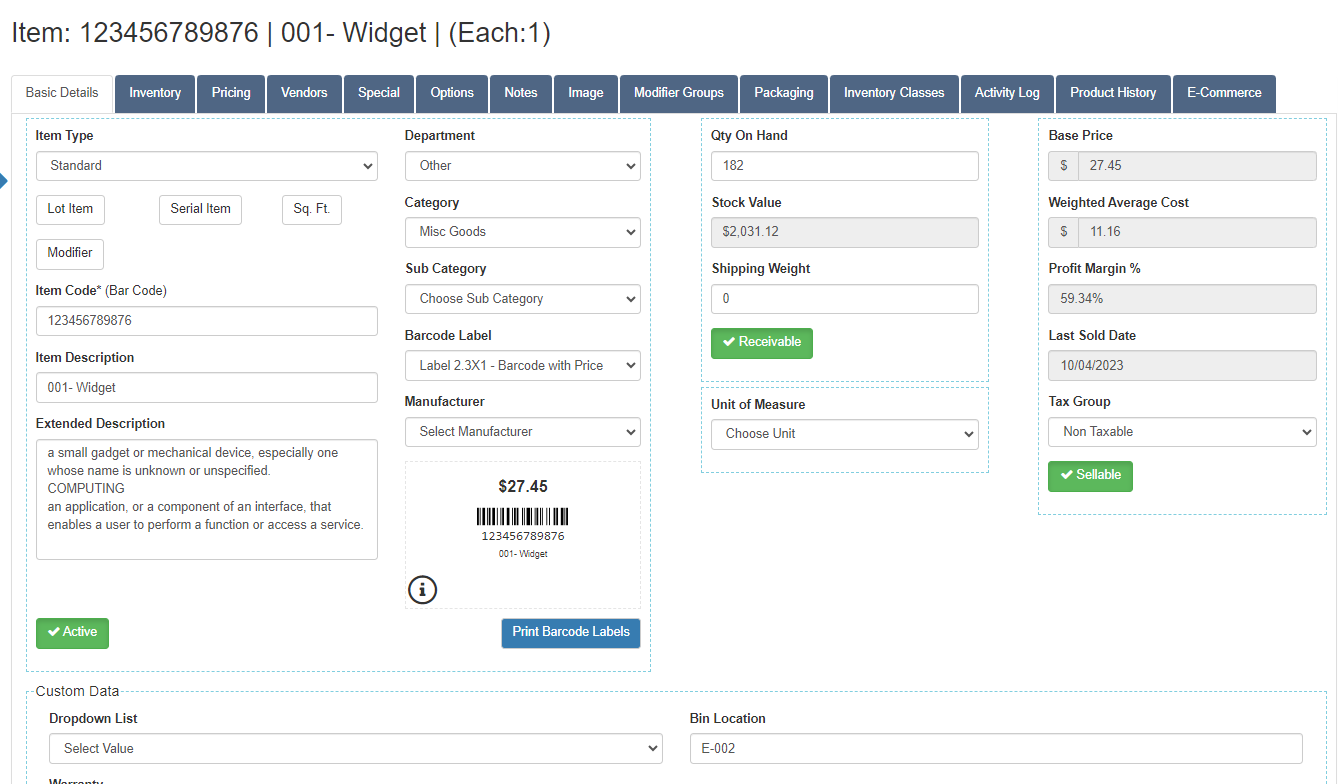 Pomodo screenshot: Inventory Management