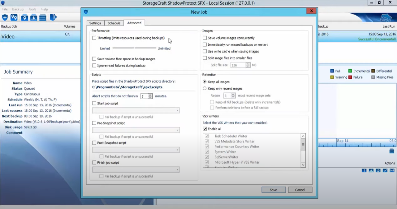 ShadowProtect Software - Advanced option set up