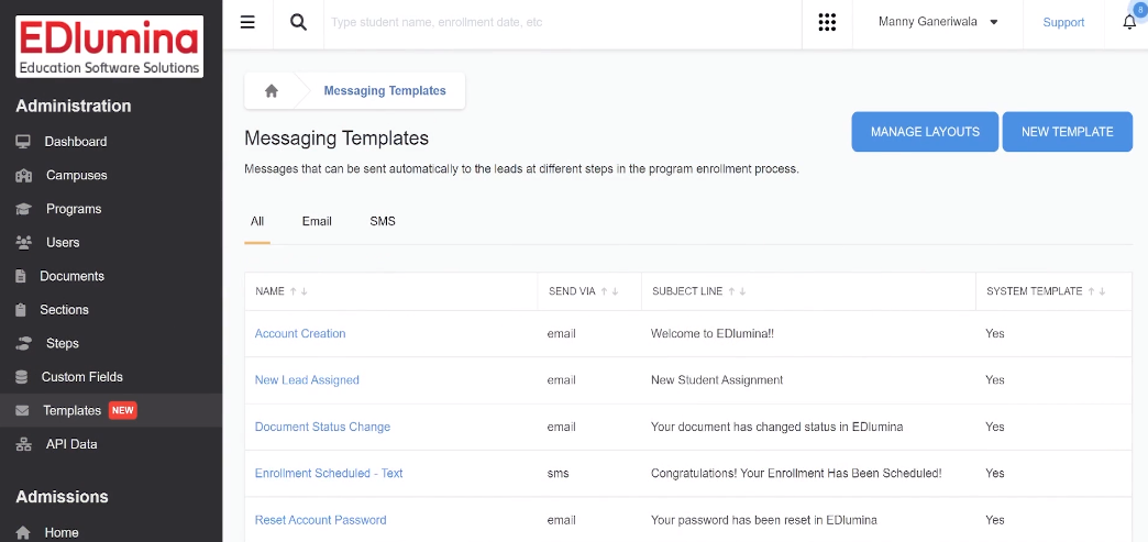 EDlumina Admissions screenshot