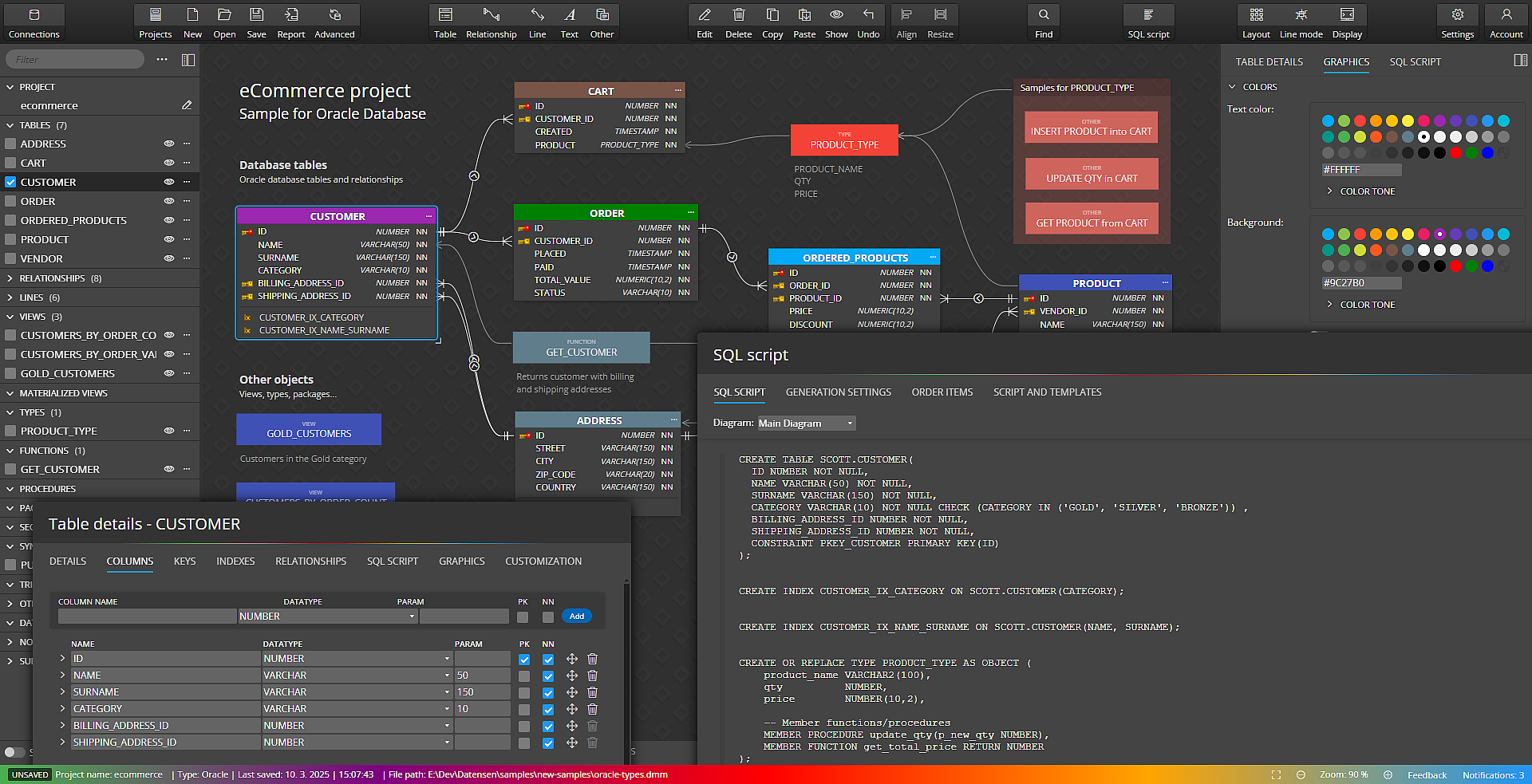 Luna Modeler screenshot: Luna Modeler - entity relationship diagram for Oracle Database