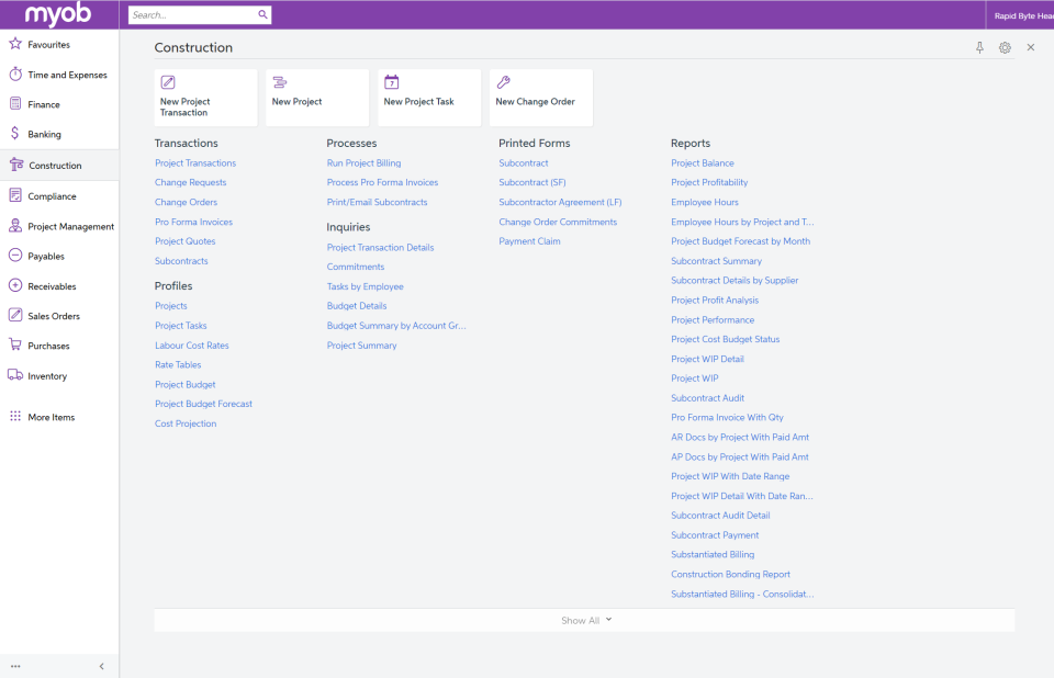 MYOB Advanced Construction Software - 2