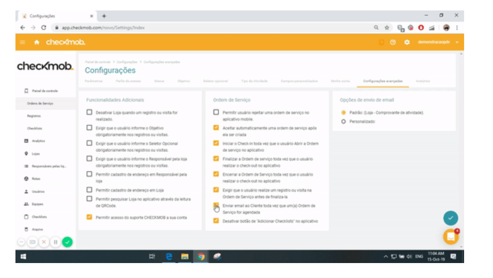 Checkmob screenshot: Configurações