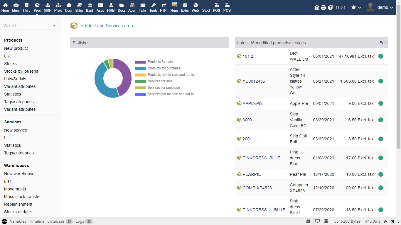 Unbox ERP screenshot: Products, Service and Warehouse | Manage it all