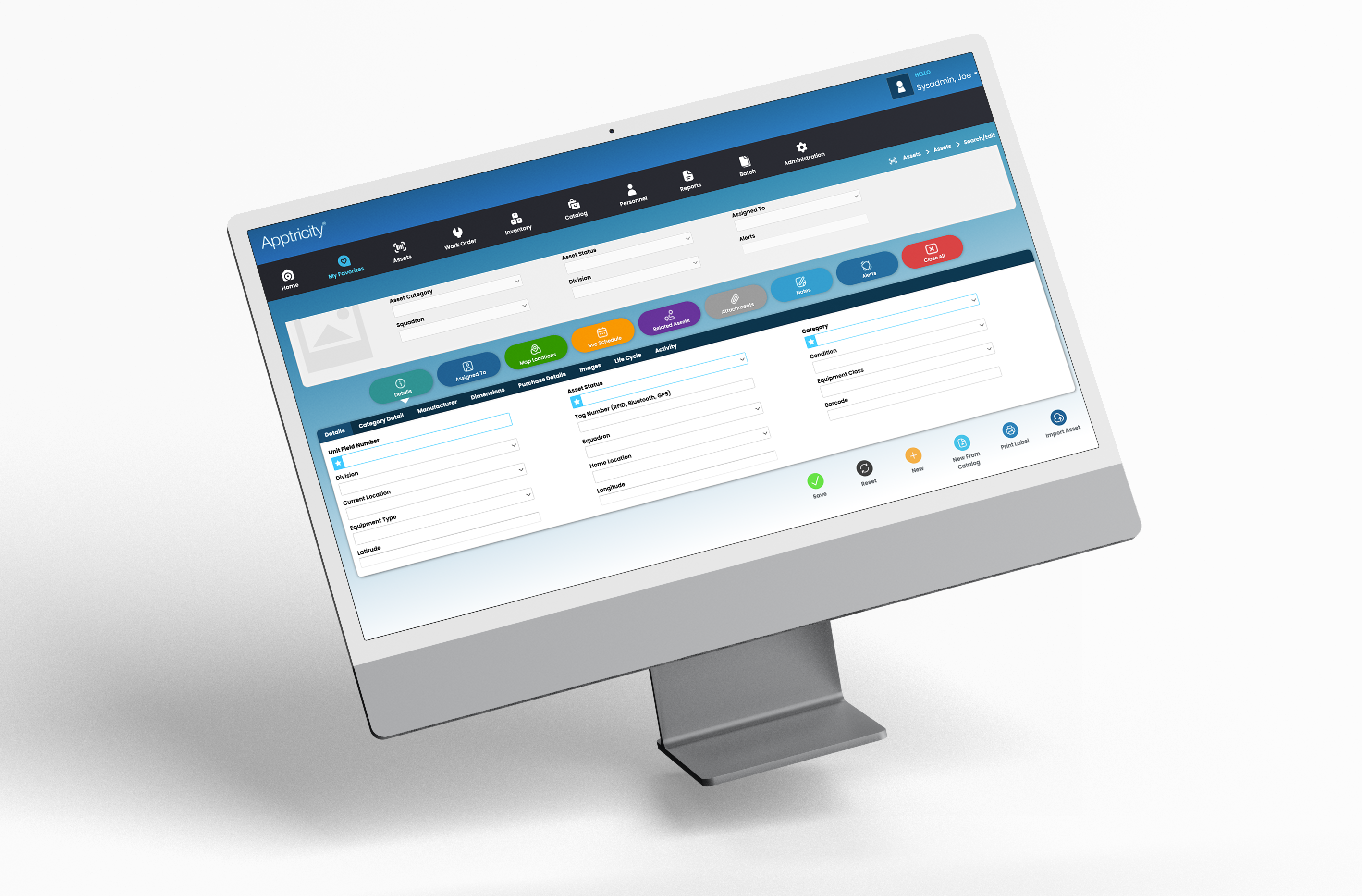 Apptricity Asset and Inventory Management Software with quick search functionality and easy-to-use action bars