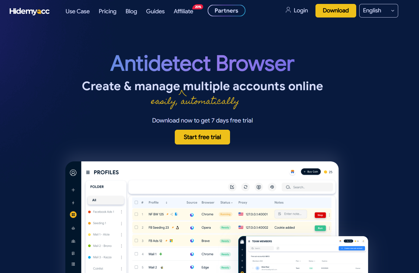 Hidemyacc screenshot: Hidemyacc's homepage