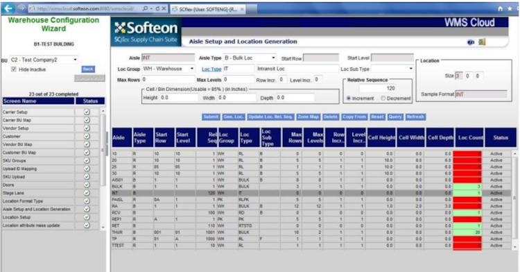 Softeon Warehouse Management System (WMS) screenshot: Softeon Warehouse Management System (WMS) configuration wizard