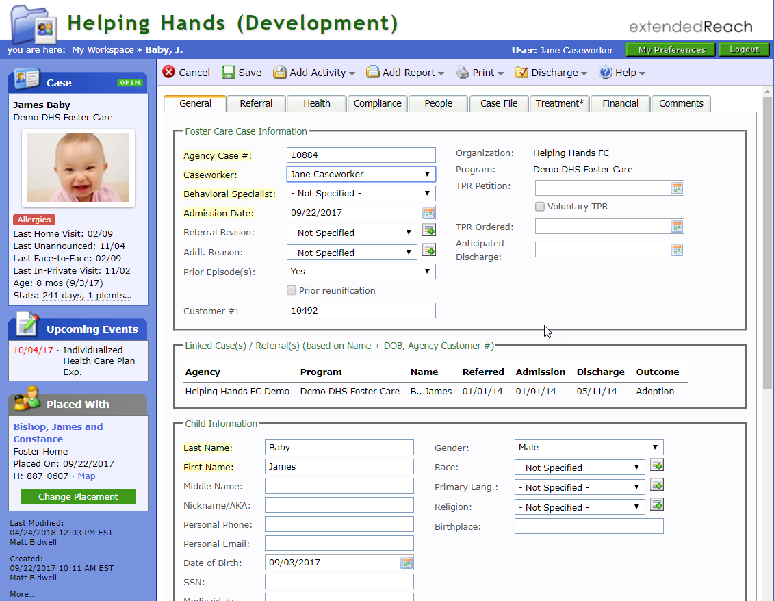 Foster children are all given a profile with detailed information and an assigned caseworker