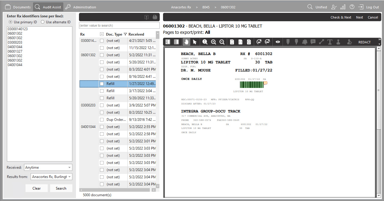 DocuTrack screenshot: DocuTrack audit assist