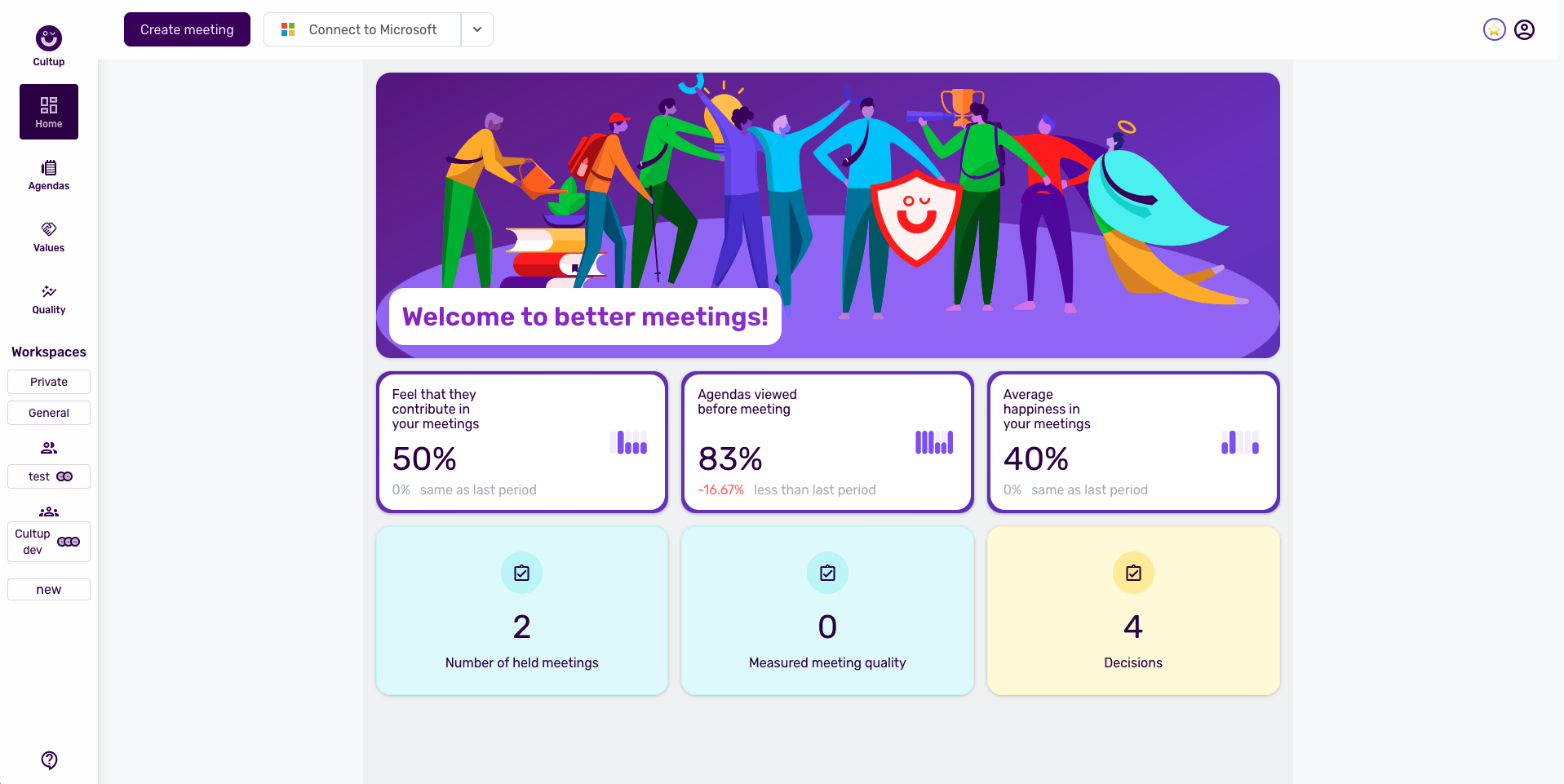 Cultup landing page with statistics