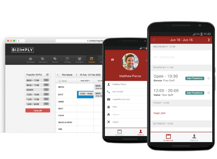 Bizimply Software - Drag and drop shifts and share schedules straight to the staff's smartphones