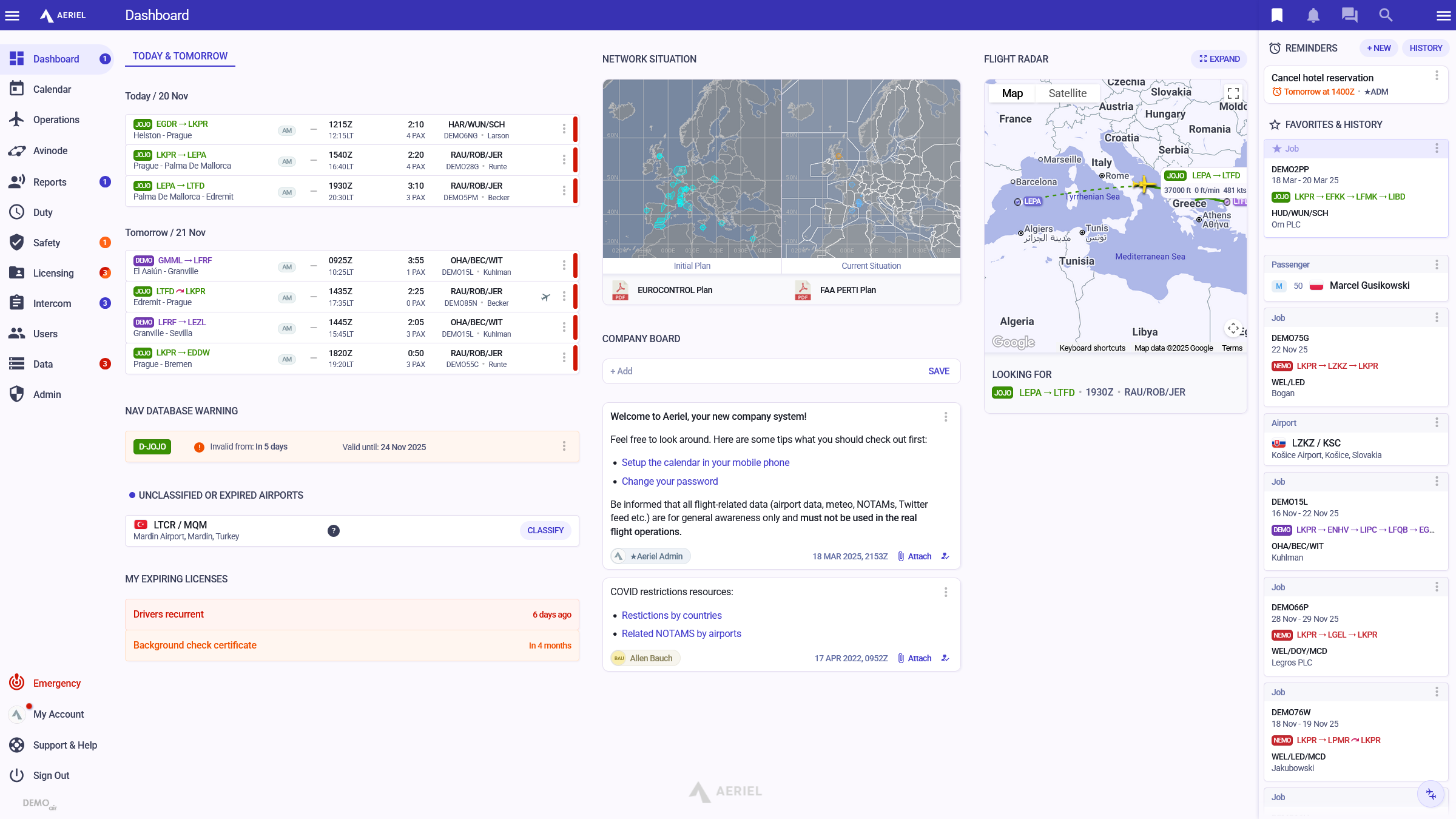 Aeriel screenshot: Aeriel dashboard