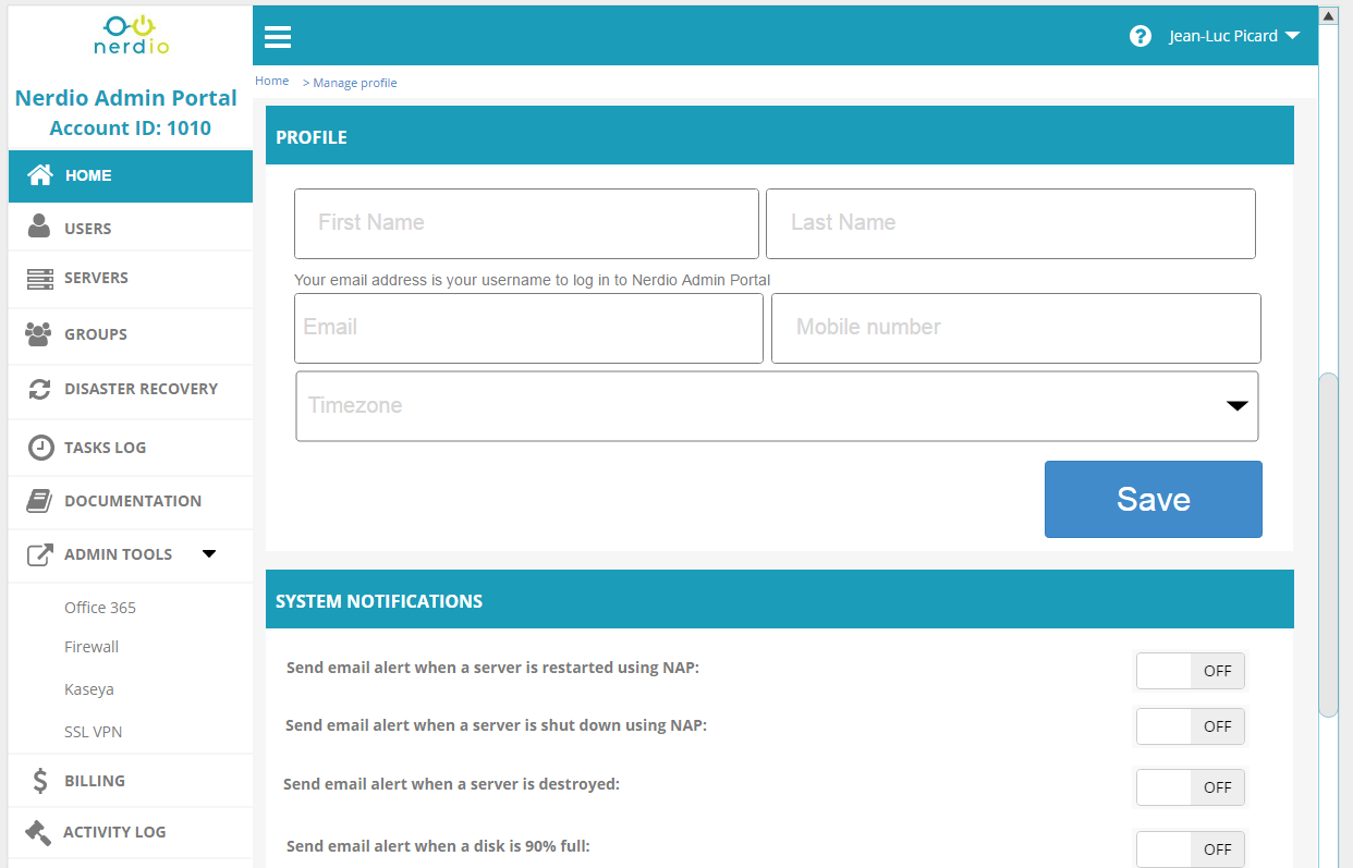 Enter profile information and select notification preferences
