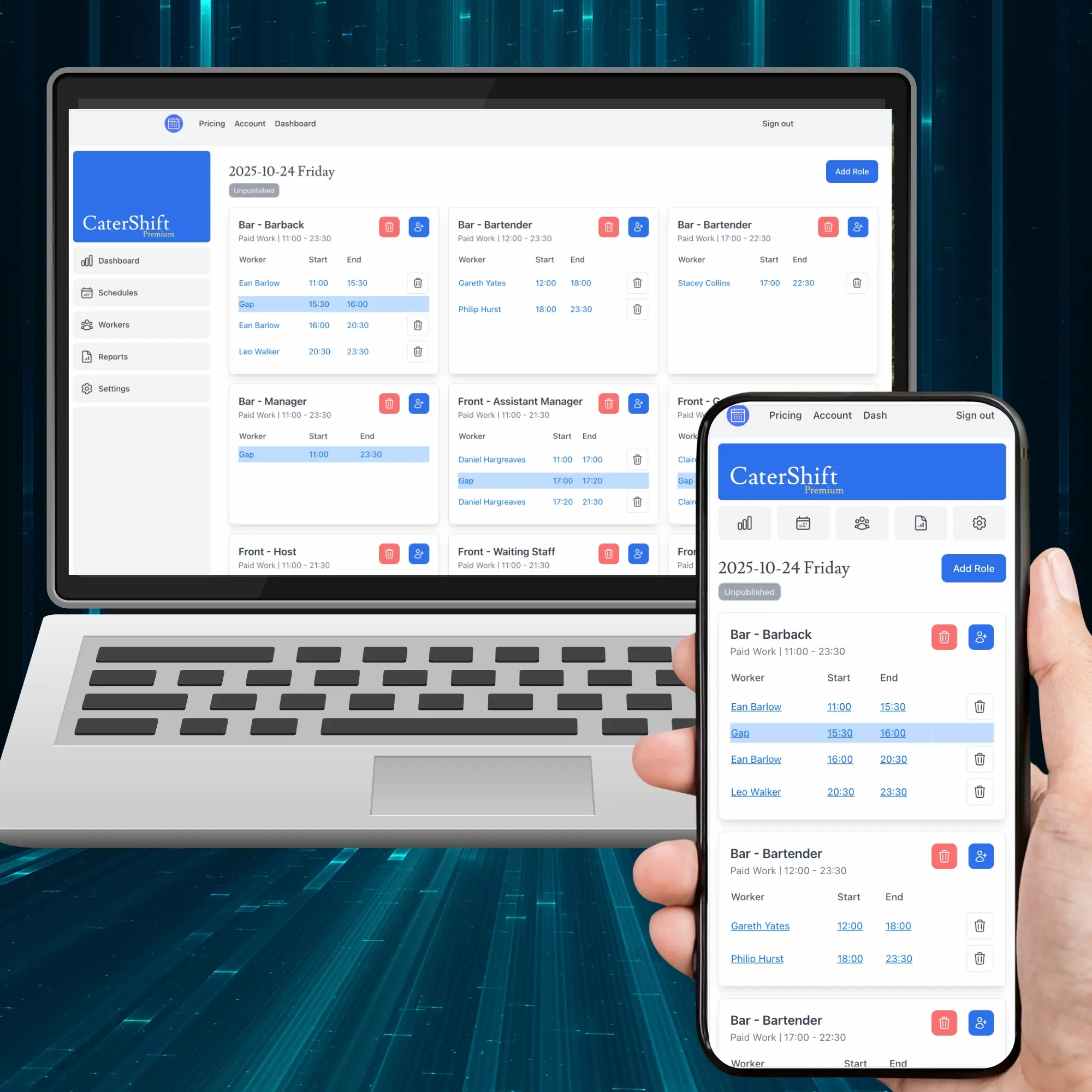 CaterShift Software - CaterShift schedules