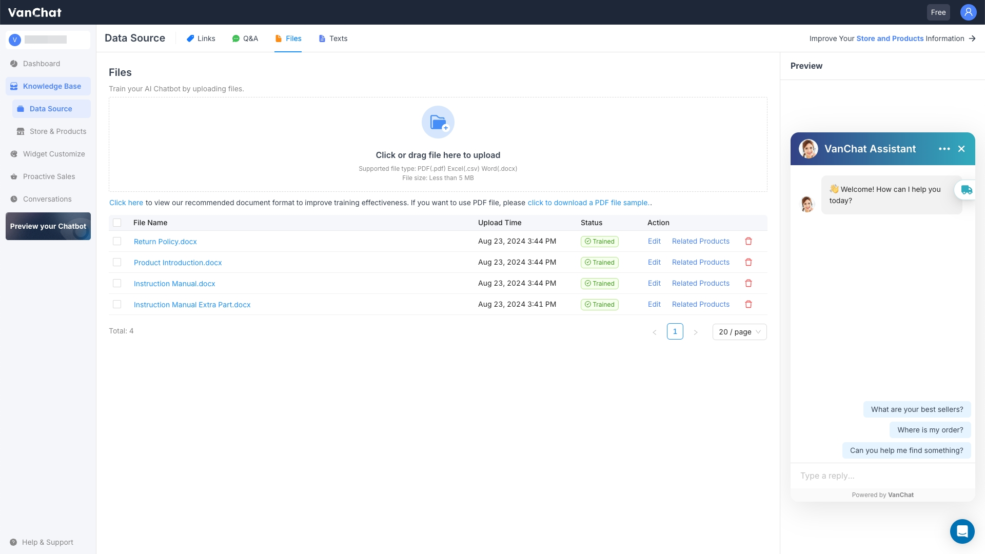 VanChat screenshot: Knowledge Base