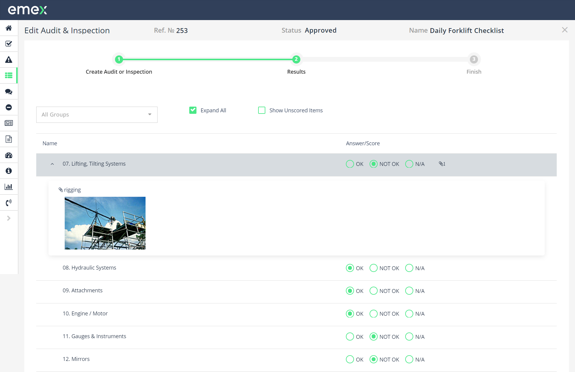 Overview of all of the non-conformances that have been found in an audit. You can see if there is an issue with supportive inline documents and actions.-thumb
