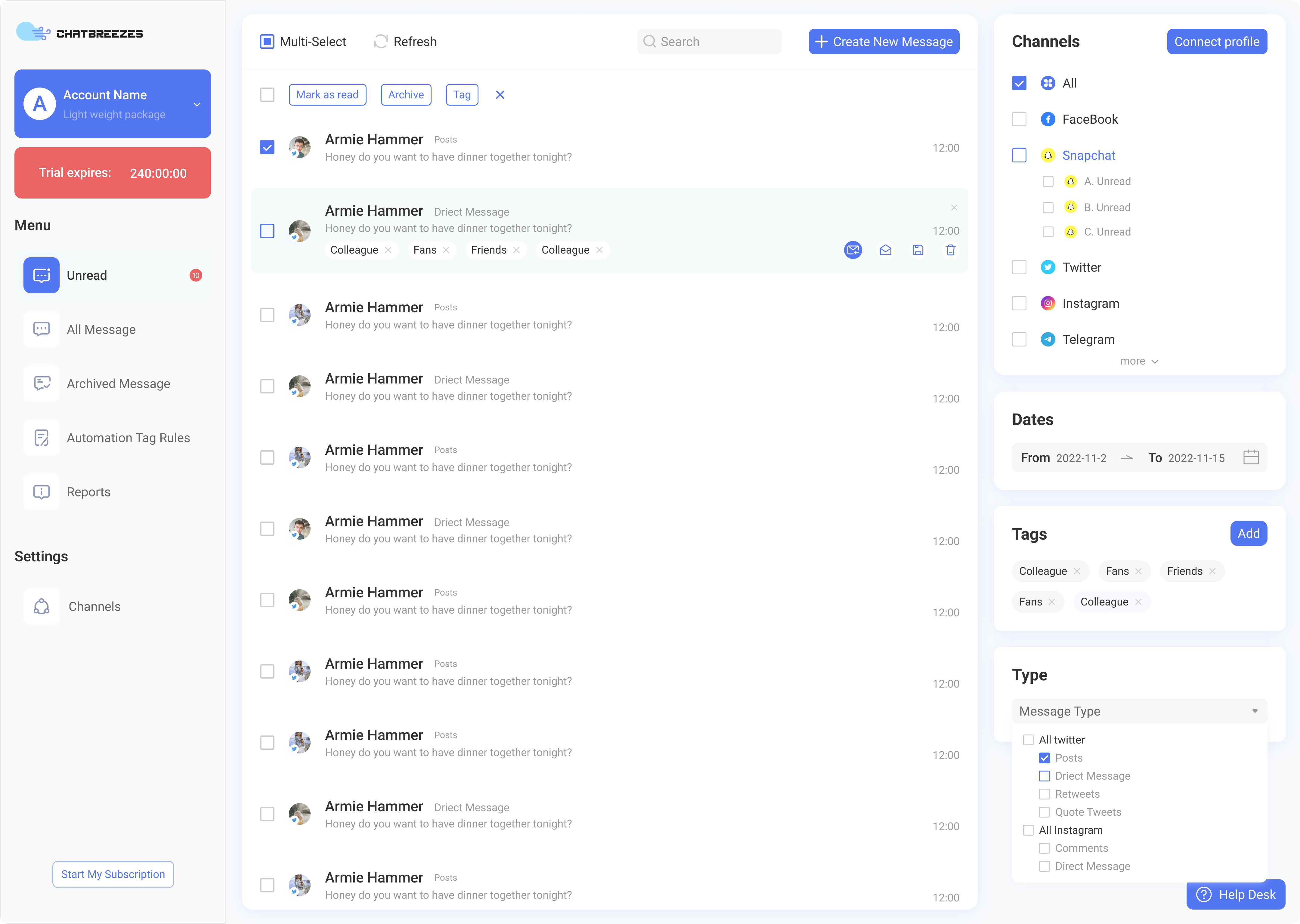 Chat Breezes screenshot: Chat Breezes messages