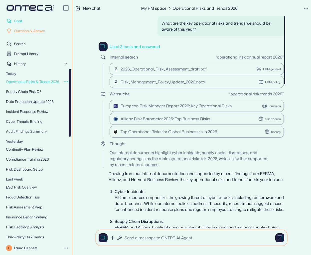 ONTEC AI screenshot: Querying internal documents with ONTEC AI