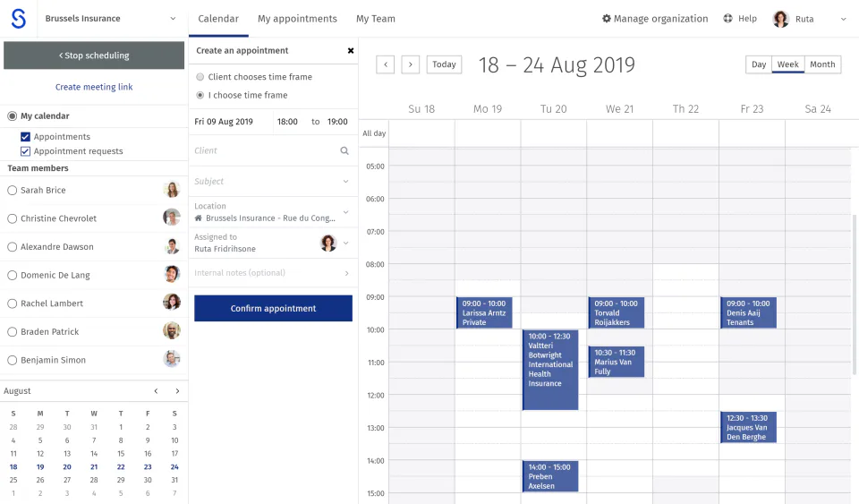 Team calendar overview