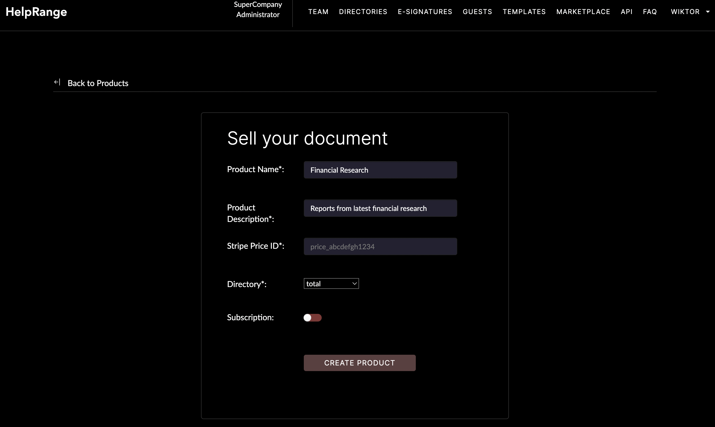 HelpRange selling document