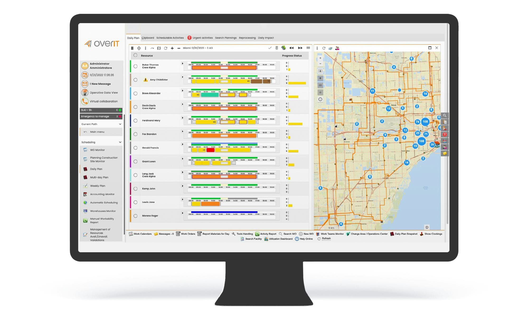 OverIT Next-Gen FSM Platform Software - Execute complex schedule optimization with machine learning and dispatch work orders efficiently on a single pane of glass​