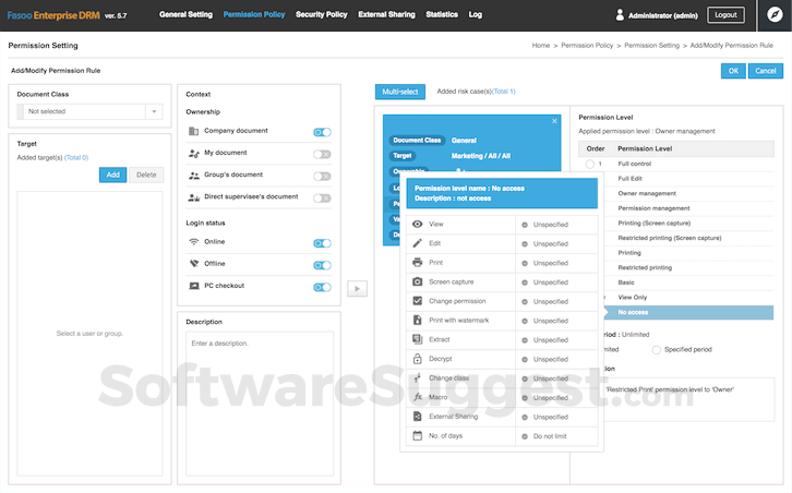 Fasoo Enterprise DRM screenshot: Granular Access Control