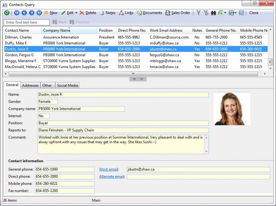 Aquilon ERP Software - Contacts query