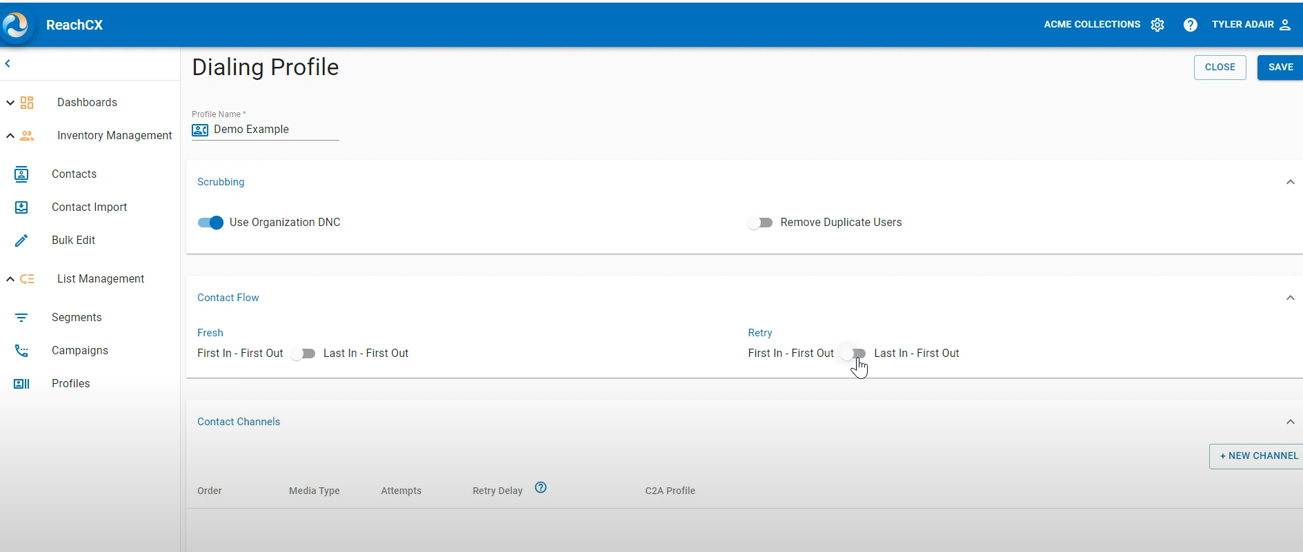ReachCX screenshot: ReachCX profile management
