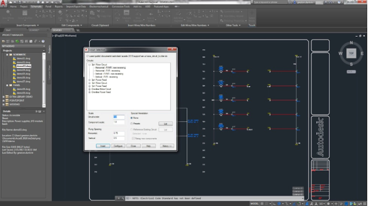 AutoCAD Electrical screenshot: AutoCAD Electrical circuit selection