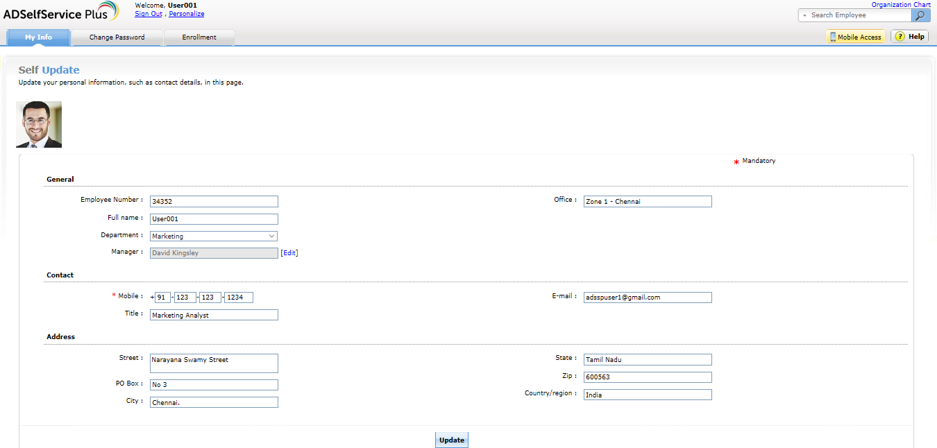 ADSelfService Plus Active directory self update