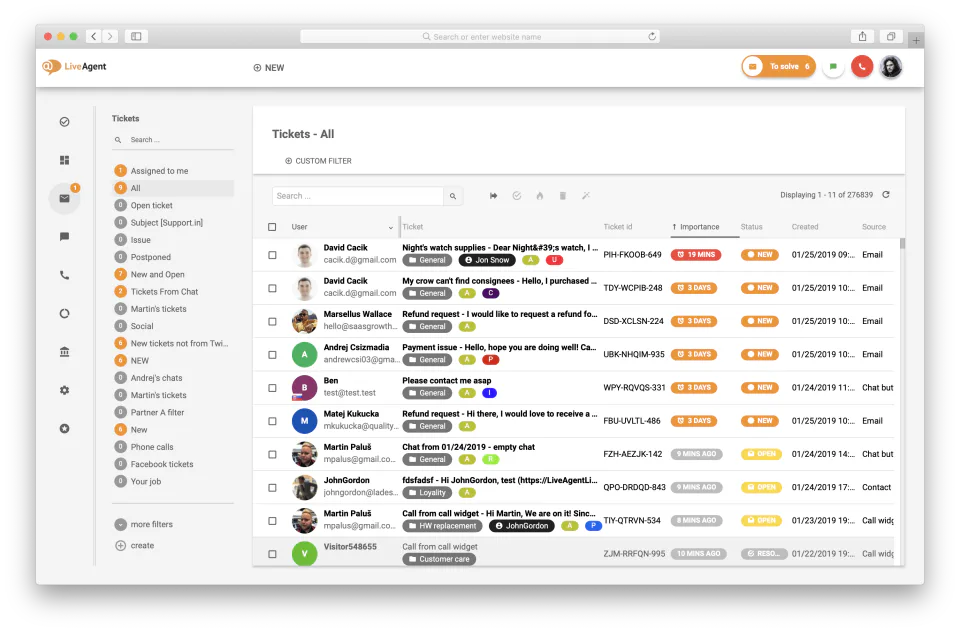 LiveAgent Software - Tickets overview