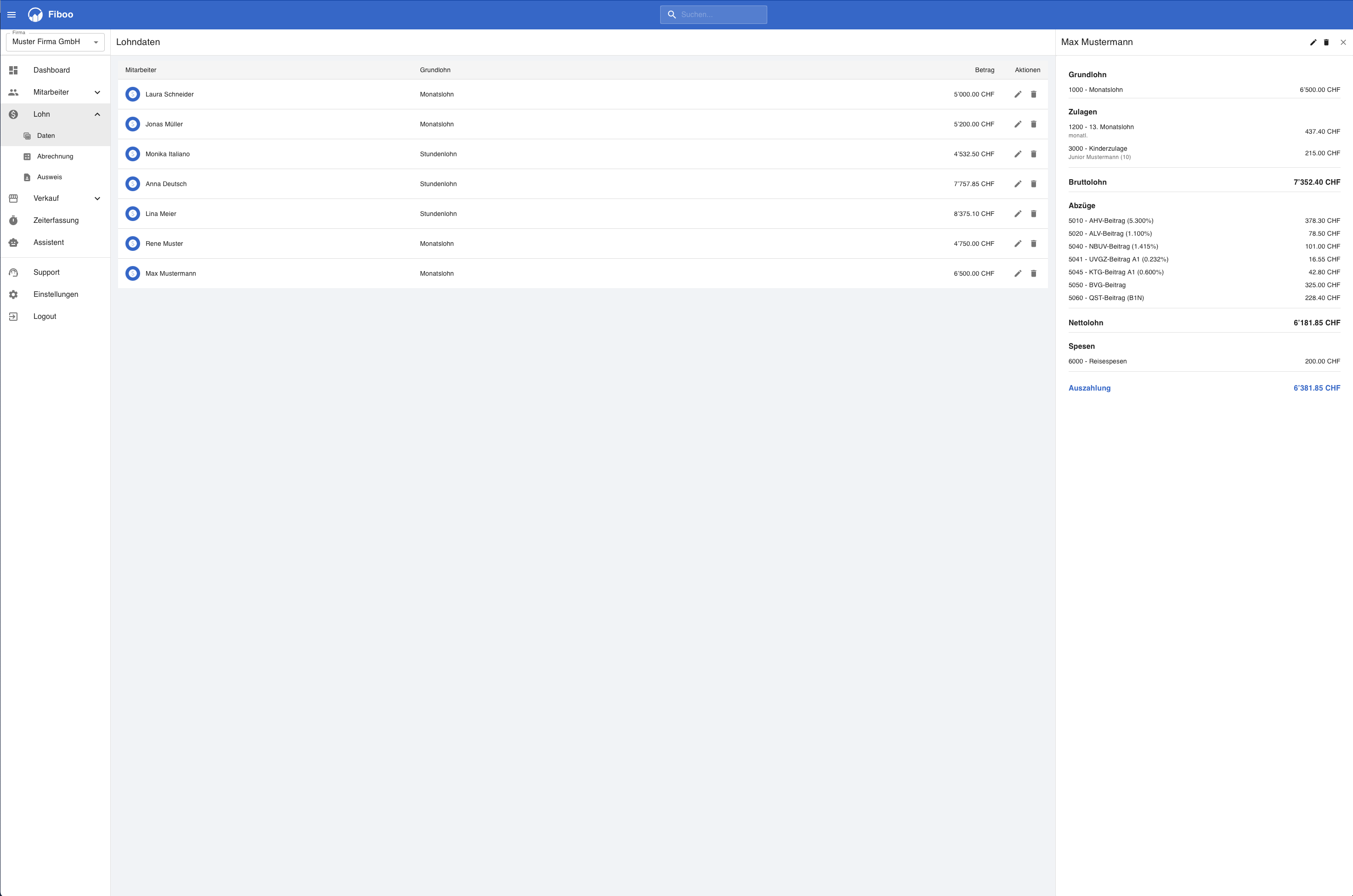 Fiboo screenshot: Fiboo payroll page