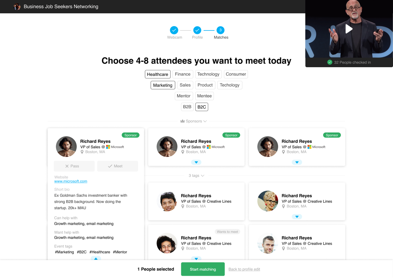 In addition to choosing tags, your audience can select the specific attendees they'd like to meet (or avoid).-thumb