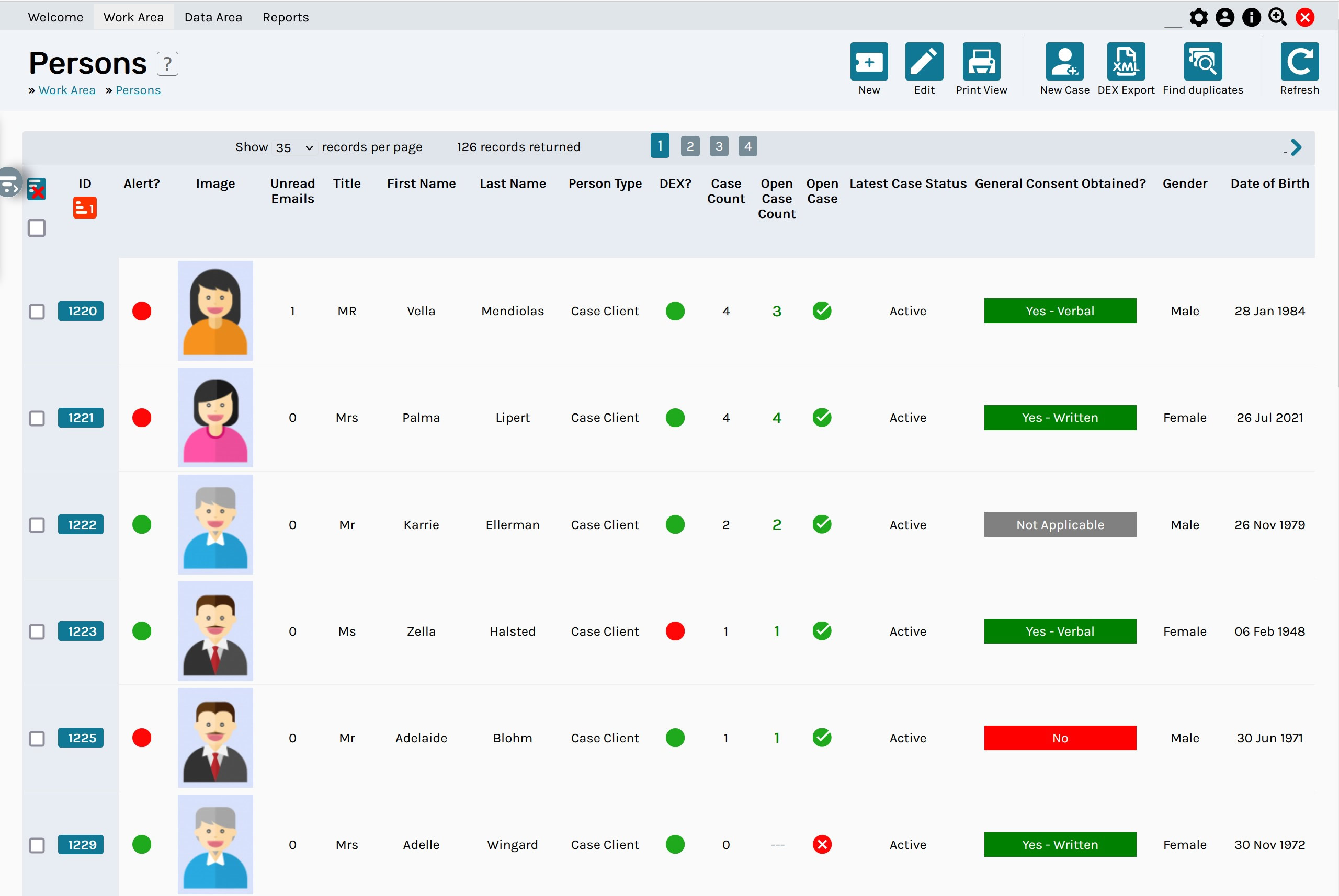 SmarterSoft screenshot: Searchable list of Clients/Persons